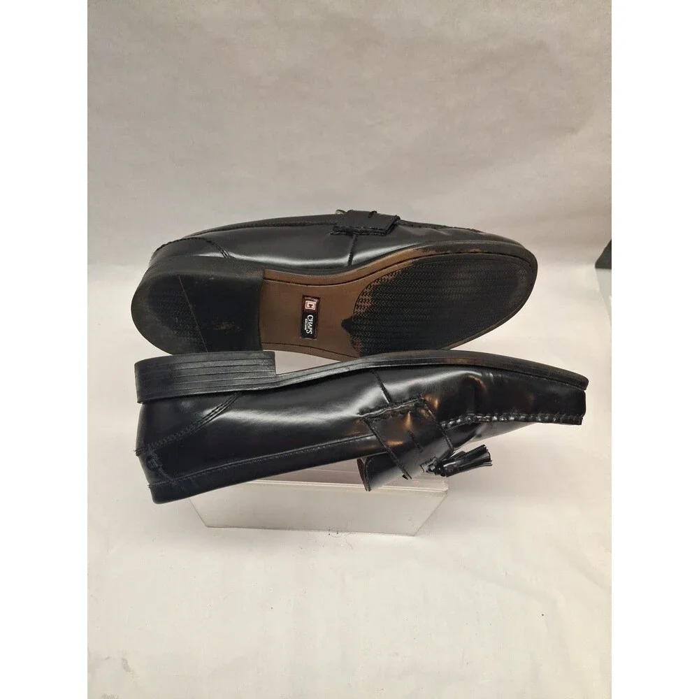 CHAPS Mens Loafer Dress Shoes Black 0968334 Leather Kiltie Tassel Slip On 12M